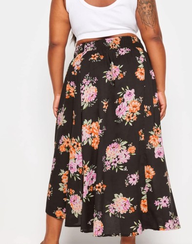 FALDA TULIPÁN CURVA MUJER NEGRA ESTAMPADO FLORAL NUEVA (REF 567) - Imagen 3 de 4