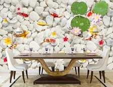 3D Stone Goldfish G9351 Wallpaper Wall Murals Removable Self-adhesive Honey
