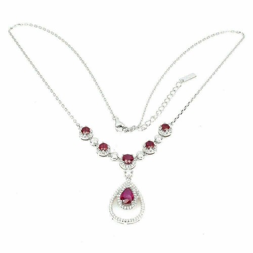 Silver Necklace Pink Ruby Genuine Natural Gems Solid Sterling 17 to 19 Inch - Picture 21 of 24