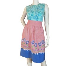 50's Vintage Red Checkered  Blue Flower Apron