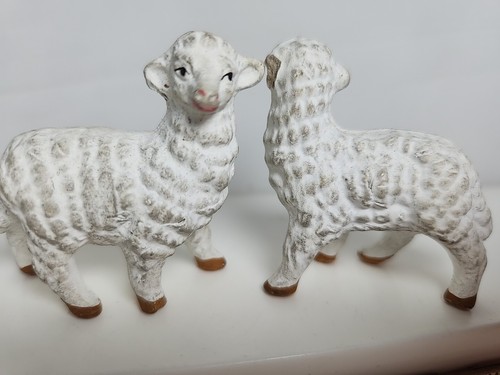 Vtg Japan Christmas Nativity Lambs Sheep 2" Chalkware 2 Pc *READ * - Picture 8 of 8