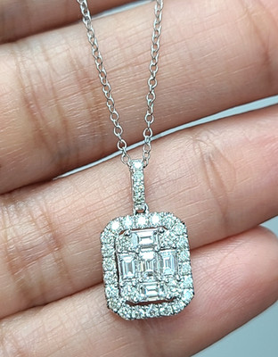 ANGEBOT! 0,90 KT ECHTER CLUSTER DIAMANT DAMEN ANHÄNGER HALSKETTE 14 K WEISSGOLD