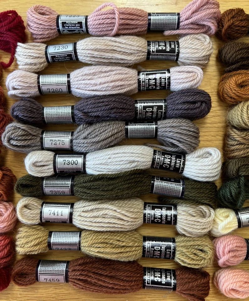 Tapiz Laine DMC 100 % HILO lana ~ Lote de 29 madejas rojas/rosadas/marrones/naranja ~ crewel Foto 3 de 4