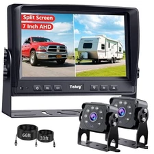Dual RV Backup Camera for Truck - 7 Inch HD Split Screen Reverse Camera for 