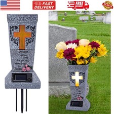 Solar Cemetery Grave Vase with LED for Fresh/Artificial Flowers Headstones Va...