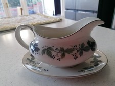 Royal Doulton, T.C. 1001 Burgundy Sauce/Gravy Boat & Stand, c1959-1981