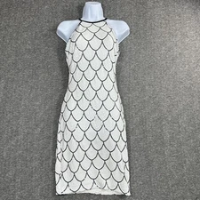 Cache Sequin Halter Dress Size 0 Scallop Flapper Style White Black