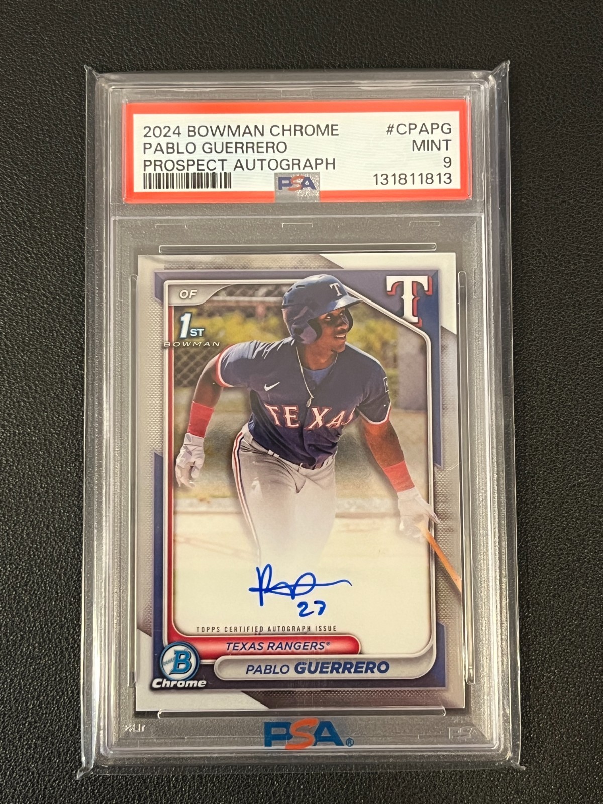 Pablo Guerrero 2024 Bowman Chrome 1st Auto Prospect Rangers PSA 9