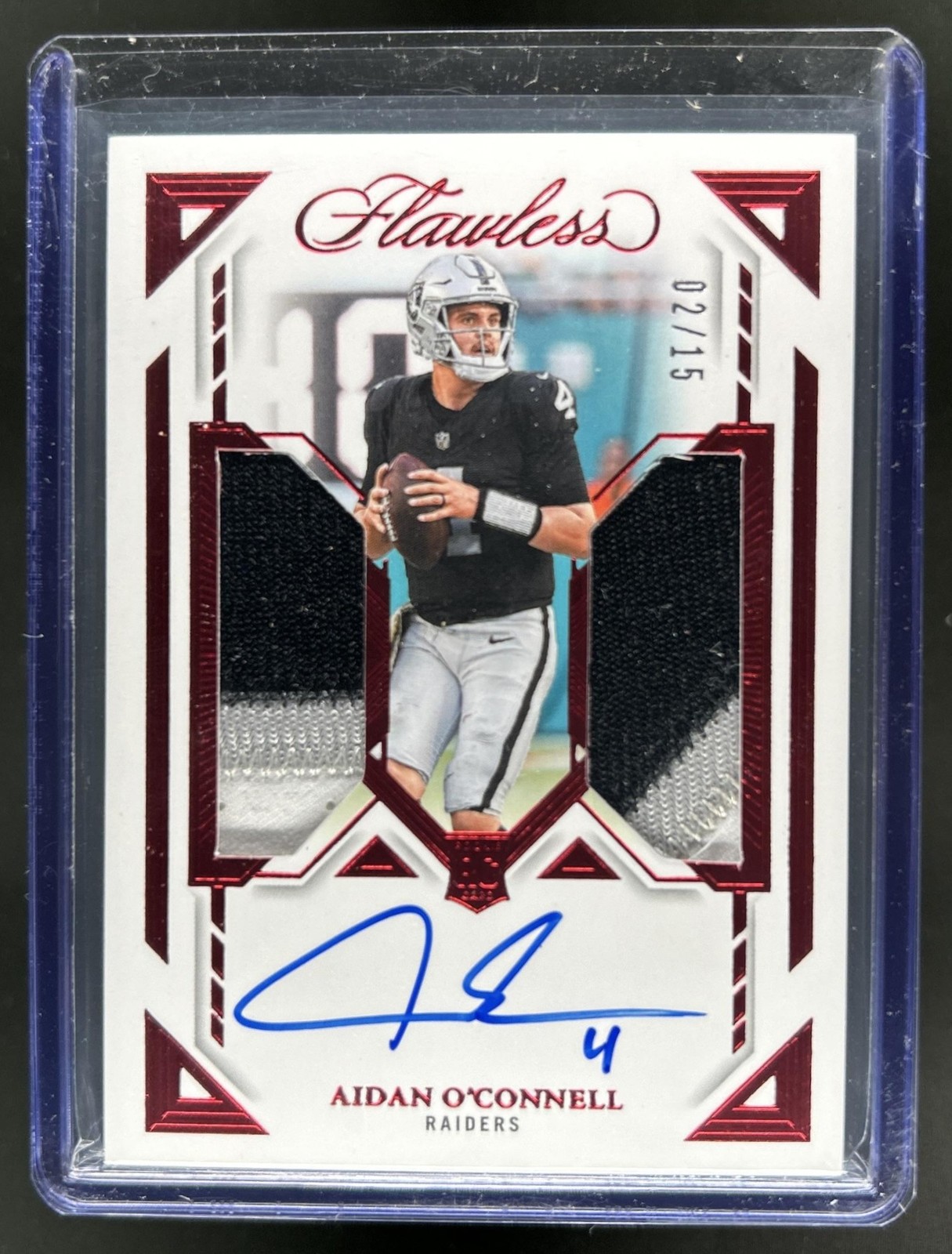Aidan O'Connell Panini Flawless Rookie Dual Patch Autographs #DPAAOC Ruby