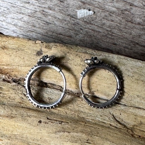 Pandora Hoop Earrings Women’s 925 ALE Blue Enamel Flower CZ Sterling Silver