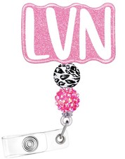 LVN Badge Reel Holder Retractable ID Clip Nurse Licensed Vocational White