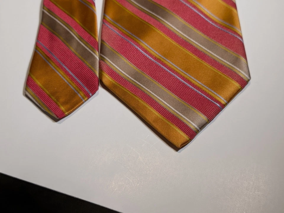 Corbata de seda Ike Behar 7 pliegues diagonal hecha a mano dorada, azul, roja wpl 2831 Foto 2 de 4