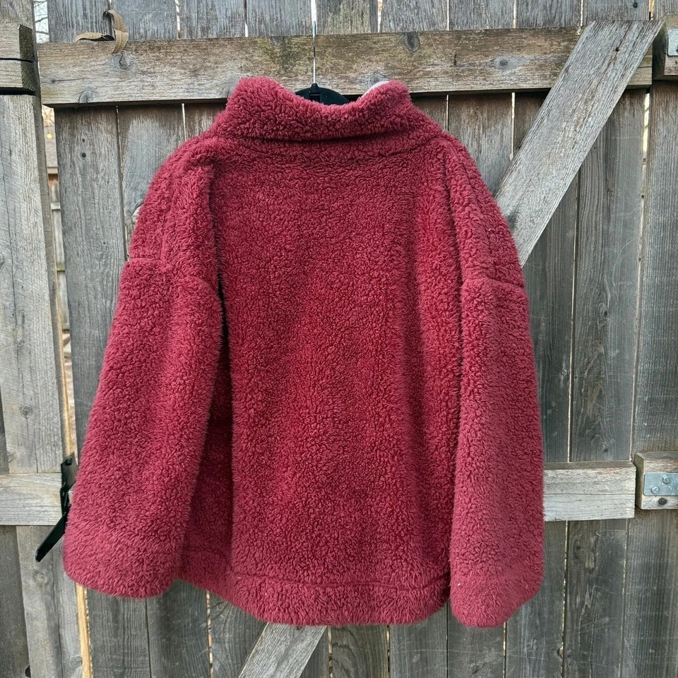 Суббота воскресенье ANTHROPOLOGIE плюшевый флис шерпа четверть молнии размер маленький бордовый - Изображение 2 из 4