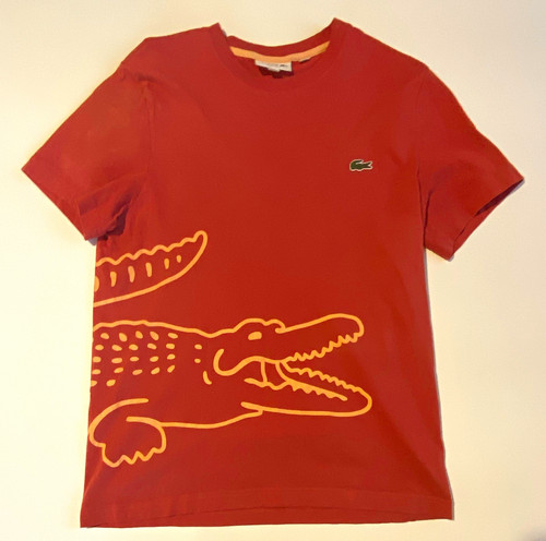Lacoste Men’s Regular Fit Red Graphic Crocodile Logo Crew Neck T-Shirt Sz S