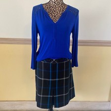 Ann Taylor LOFT Women's Plaid Pencil Skirt Size 4 Black Blue Gray Career sk15419