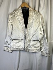 Vintage S Kimono Jacket Asian Collar Silk Reversible White Black EUC Read For Sz