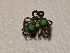 Vintage Bronze Tone Butterfly Hair Claw Clip With Green Gemstone Accents Small