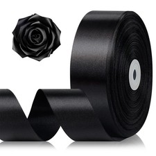 1-1/2 Inch 100 Yards Black Satin Ribbon, Solid Fabric Ribbon Roll for Flower ...
