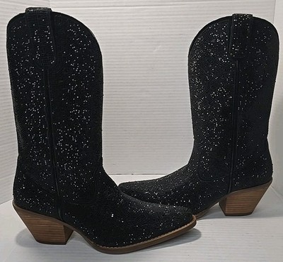 Size 9M Dingo Womens Sparkling Silver Dollar Leather Boots with Rhinestones