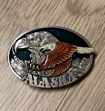 ALASKA Eagle Pewter  Enamel Belt Buckle Siskiyou Buckle Vintage 1989