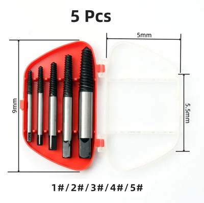 5pcs Broken Screw Extractor Set   Heavy Duty Damaged Bolt & Screw Removal Tool