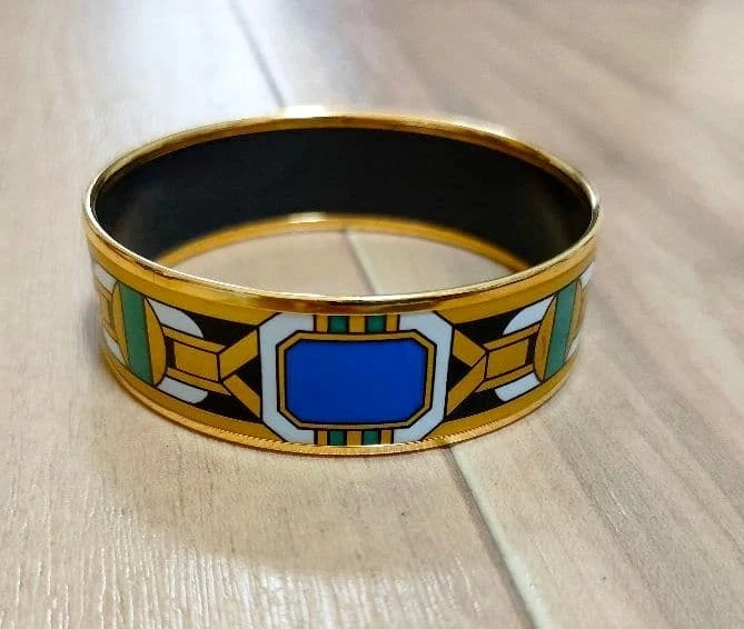 Michaela Frey Wien Gold Metal Blue Green White Black Bangle Bracelet - Image 3 of 4