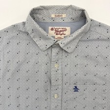 Original Penguin Button Down Mens Small Blue Geometric Classic Fit Short Sleeve