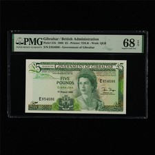 1988 Gibraltar British Administration 5 Pounds Pick#21b PMG 68 EPQ SuperbGem UNC
