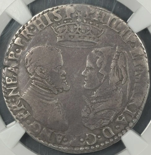 (1554-55) NGC VF25 ENGLAND SHILLING S-2498 PHILIP & MARY GREAT BRITAIN N-1967