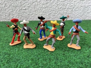 Timpo Toys 6 Mexikaner zu Fuß In Verschiedenen Farben Wildwest Figuren