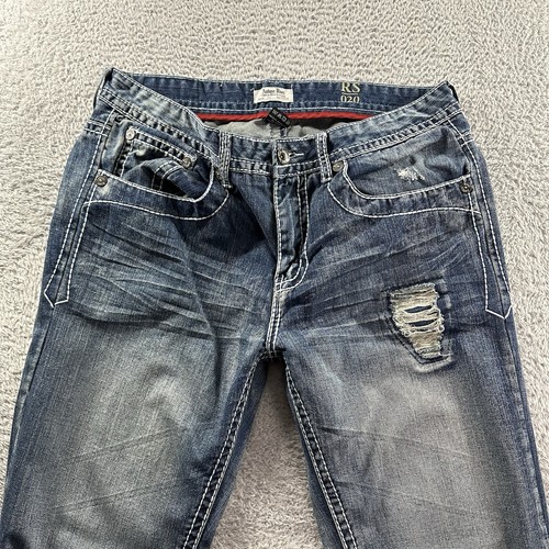 Antike Nieten Jeans Herren 34x32 RS 020 Faded Distress Kontrastnähte MMA