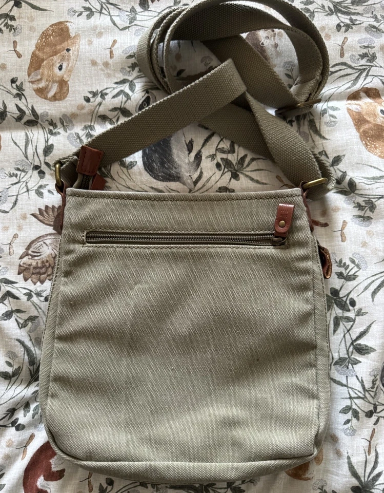 Troop London Canvas Crossbody Bag Carrie Colour With Brown Leather Detail - Image 4 of 4