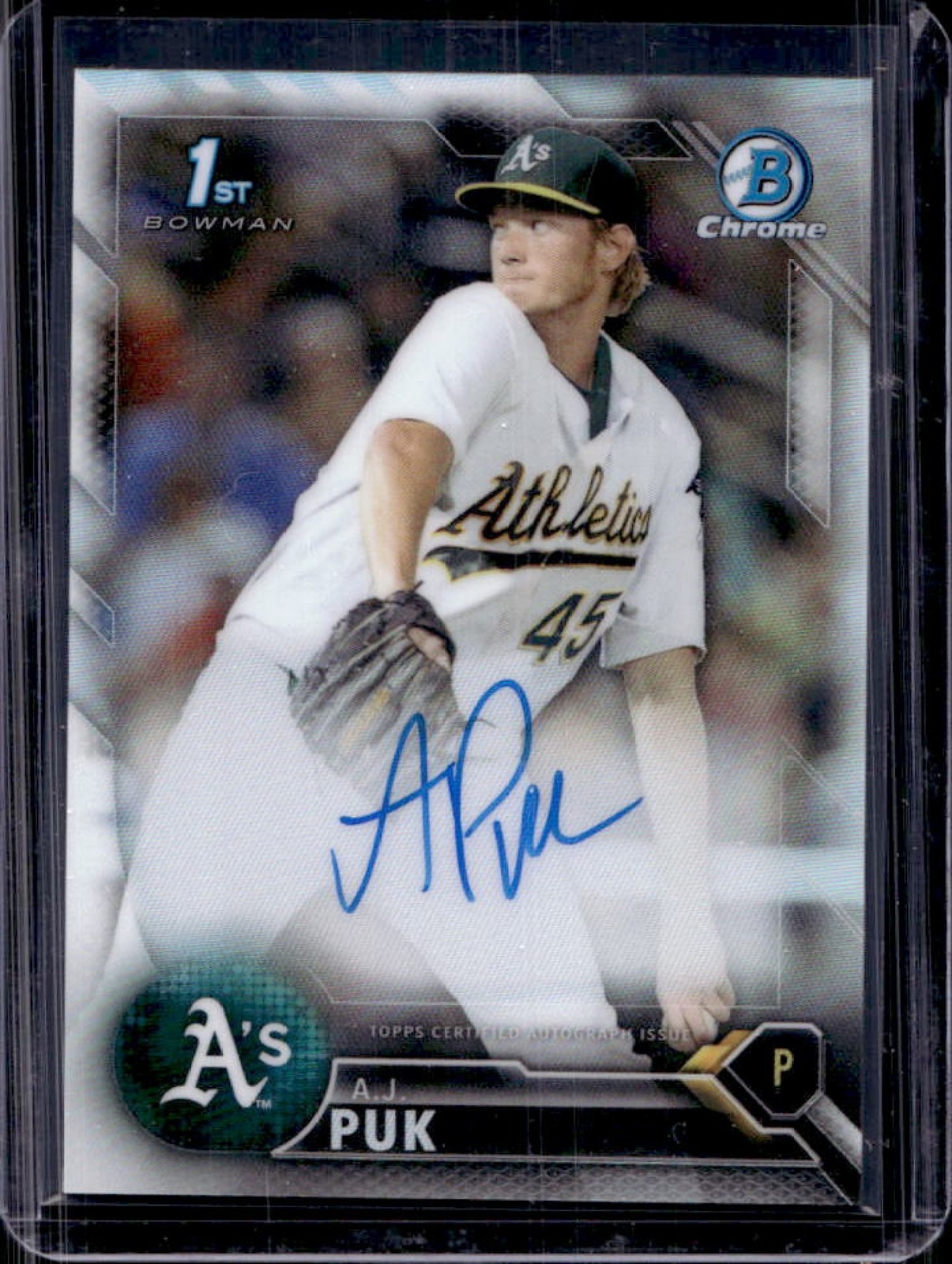 2016 Bowman Draft AJ Puk Chrome Auto 1st Prospect Refractor #/499 Athletics
