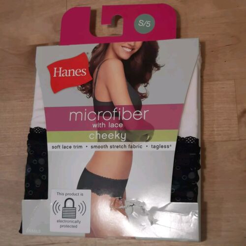 NWT Hanes Women's Microfiber Cheeky Lace Panties Black W Polka Dots/ White - Picture 1 of 4