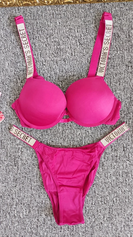 Sujetador Victoria Secret + Juego de Bragas/Blanco/Rojo/Elección de Color/Enviar SMS Foto 2 de 4