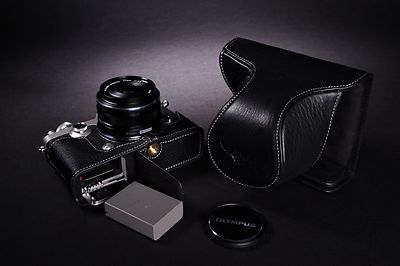 Genuine Real Leather Full Camera Case Bag Cover for Olympus PEN-F PEN F Black B