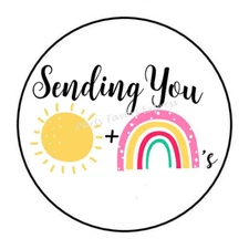 30 SENDING YOU SUNSHINE AND RAINBOWS ENVELOPE SEALS LABELS STICKERS 1.5"
