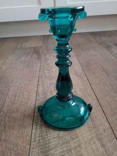 Imperial Teal Blue Green Double Scroll Glass Candle Stick Holder