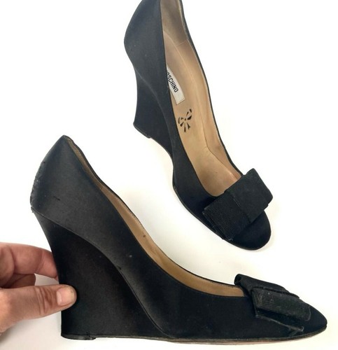 MOSCHINO schwarze Keilabsatz High Heels Satin mit Schleife UK7 EUR39 *WUNDERSCHÖN* - Bild 6 von 8