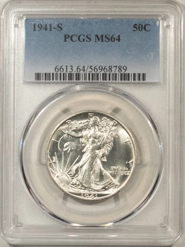 1941-S WALKING LIBERTY HALF DOLLAR - PCGS MS-64 PREMIUM QUALITY WHITE HEADLIGHT!