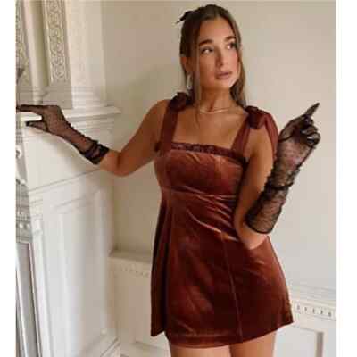 Danielle Bernstein Cooper Velvet Babydoll  Dress Size S $99