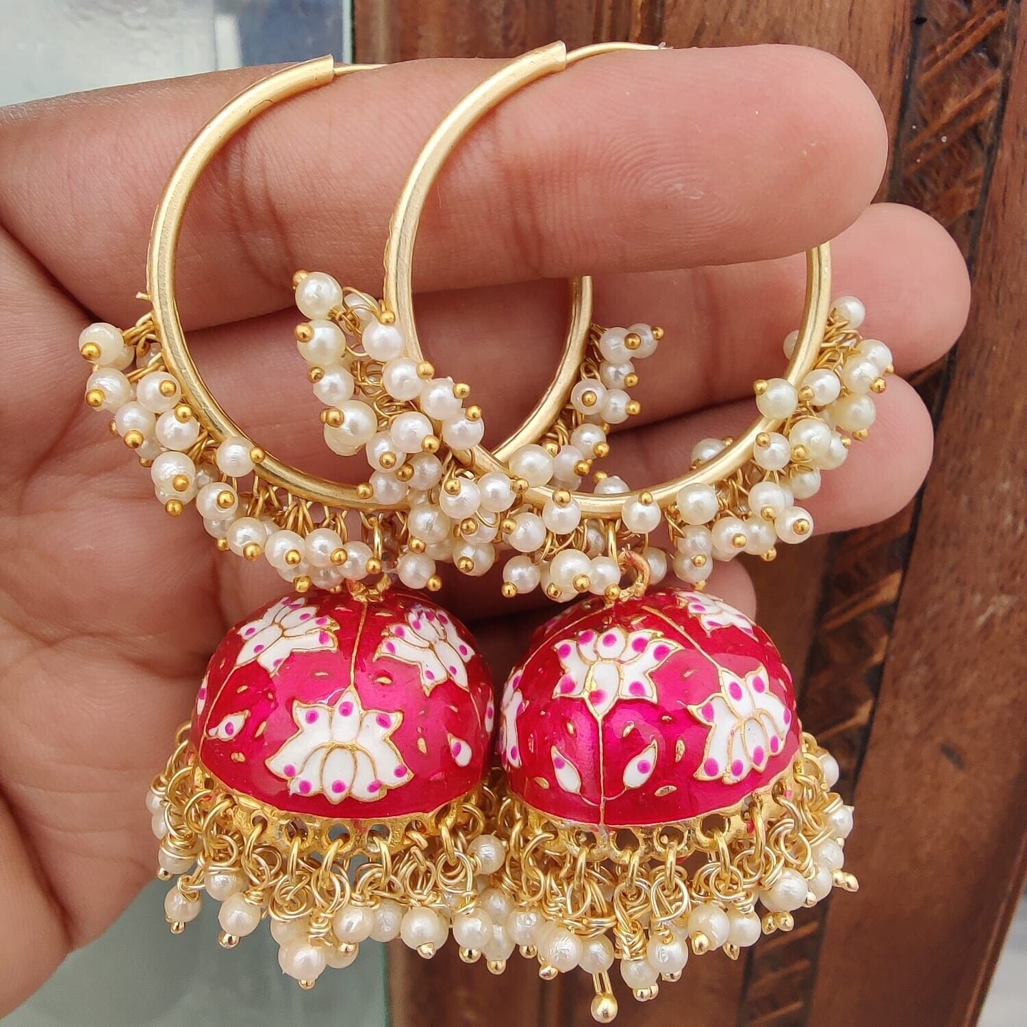 Chandbali earrings designs in gold polish with low price | Rose Gold C –  Indian Designs