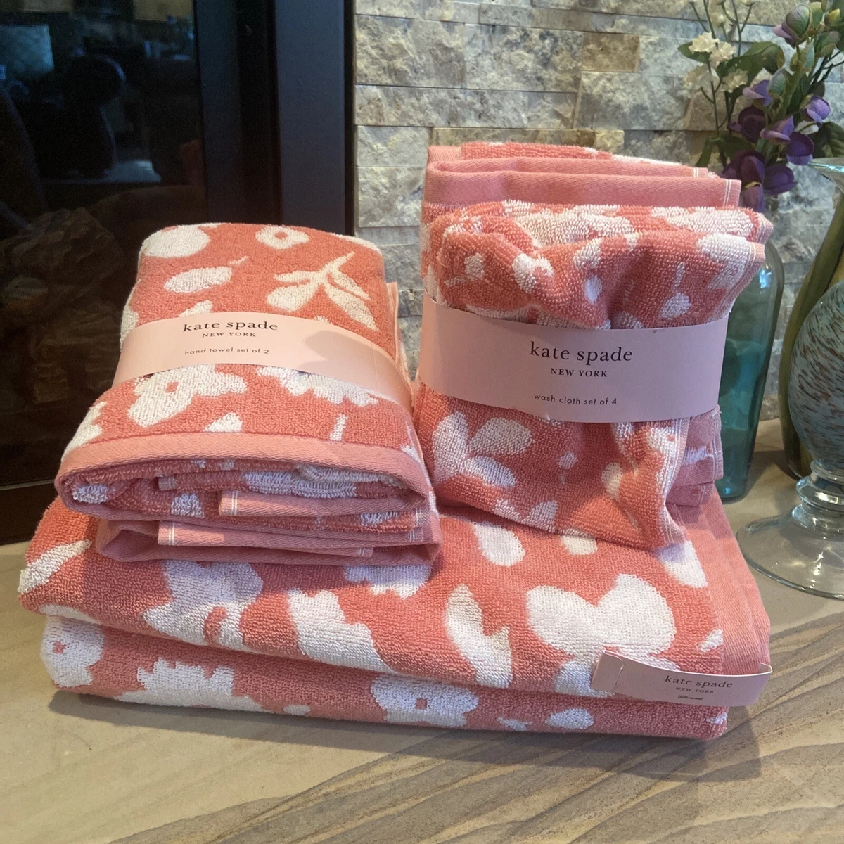 8pc Cotton Bath Towel Set Coral