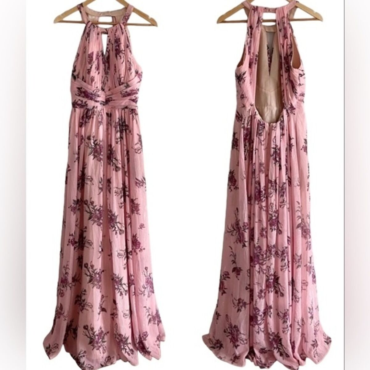 NEW Marchesa Notte Carrara Blush Floral Halter Lurex Gown NEW Marchesa Notte Carrara Blush Floral Halter Lurex Gown