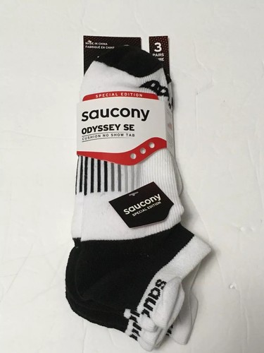 *BIG SALE* Saucony Mens ODYSSEY SE No Show Socks LARGE 3 Pair WHITE 3 Pack