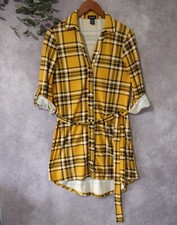 Justify  Dress Juniors M Yellow Plaid Shirt Dress High Low Hem Roll Tab Sleeve