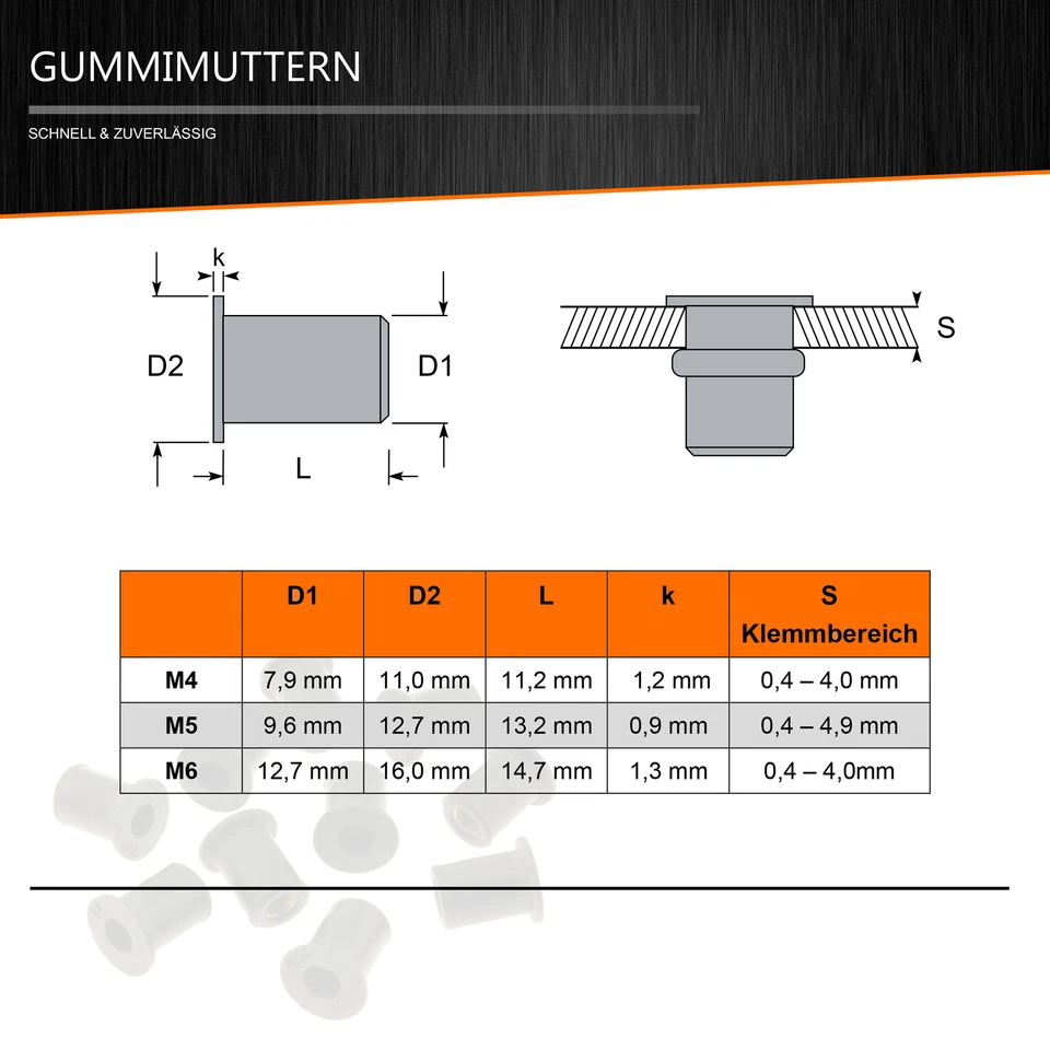 Gummimutter | M4/M5/M6 | Neopren Mutter Windschild Motorrad | Vibrationsdämpfer - Bild 2 von 3