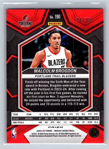 2023-24 Panini Mosaic #190 Malcolm Brogdon Purple #/99 - Picture 2 of 2