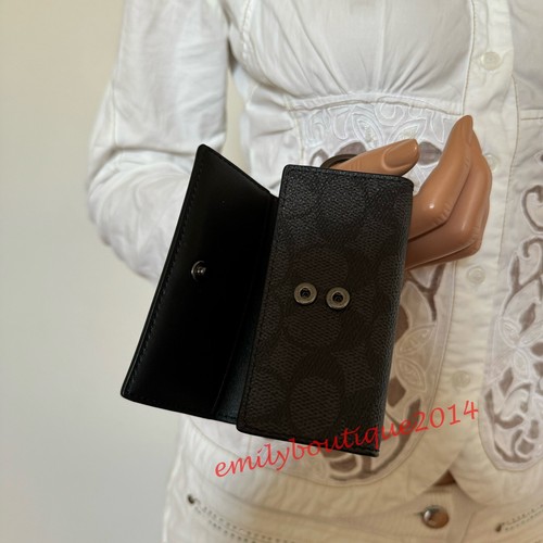 NWT Coach 69097 Four Ring Key Case In Signature Canvas Black Charcoal Key Holder - Picture 4 of 9