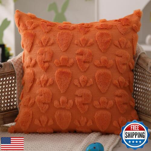 DFXSZ Easter Pillow Covers 18x18 inch Easter Decoration Orange Carrot Soft Pl - Picture 3 of 5